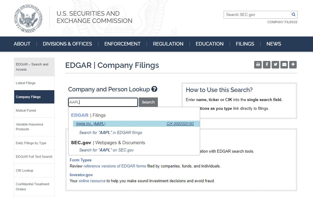 SEC поиск компании